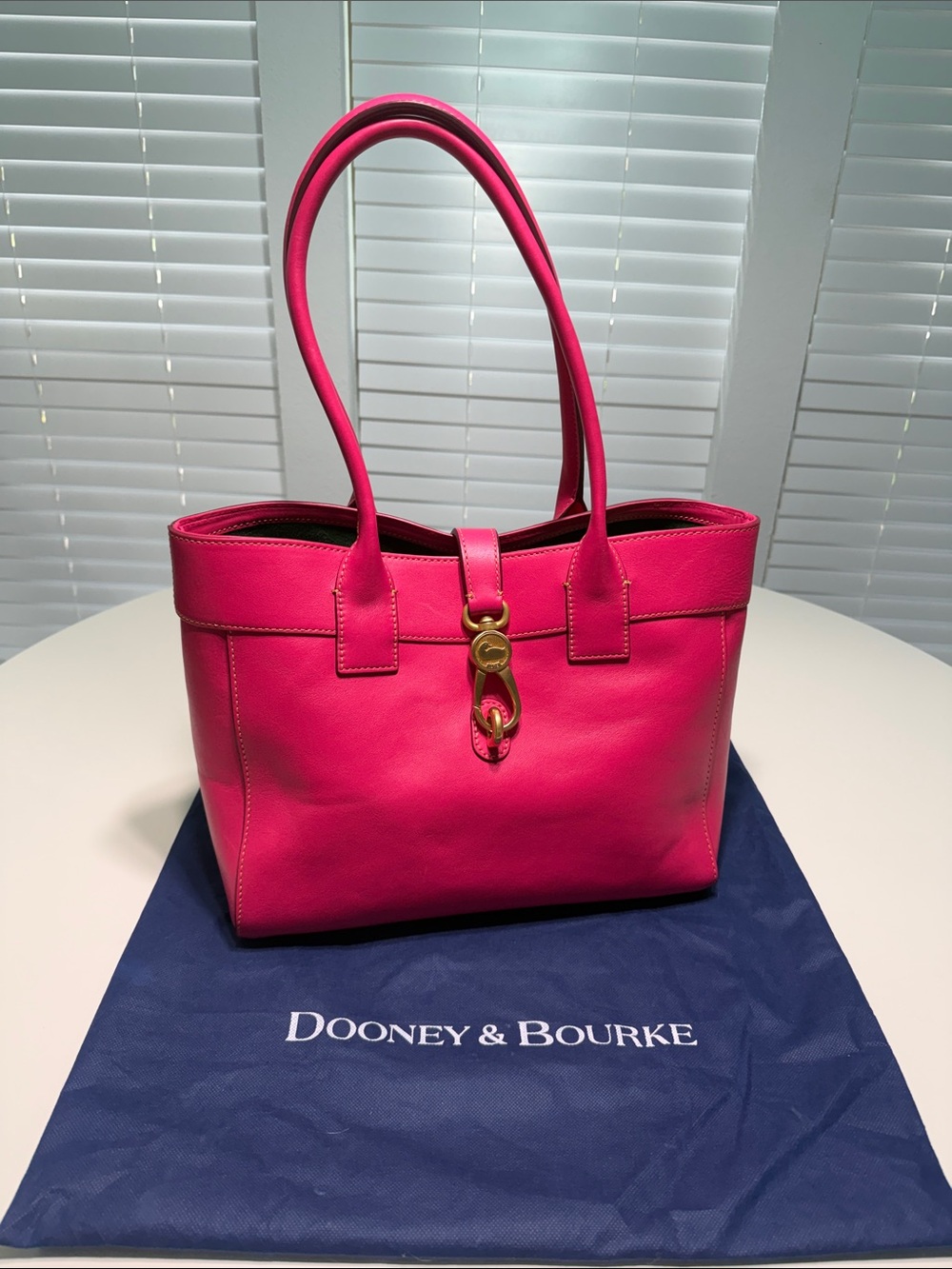 Dooney & Bourke Amelie Fuschia Florentine Leather Tote with Gold Hardware